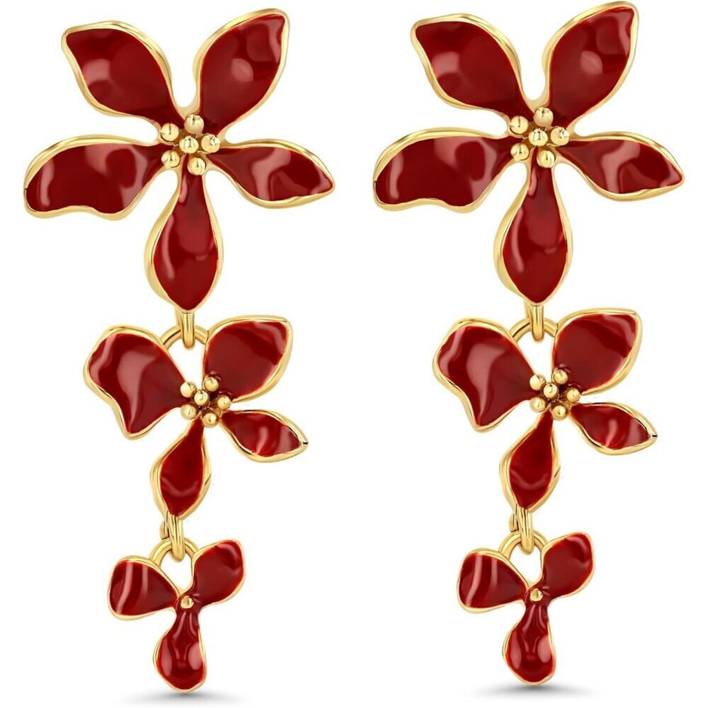 Women Dangle Earrings Brass 18K Gold Plated Floral Statement Jewelry
